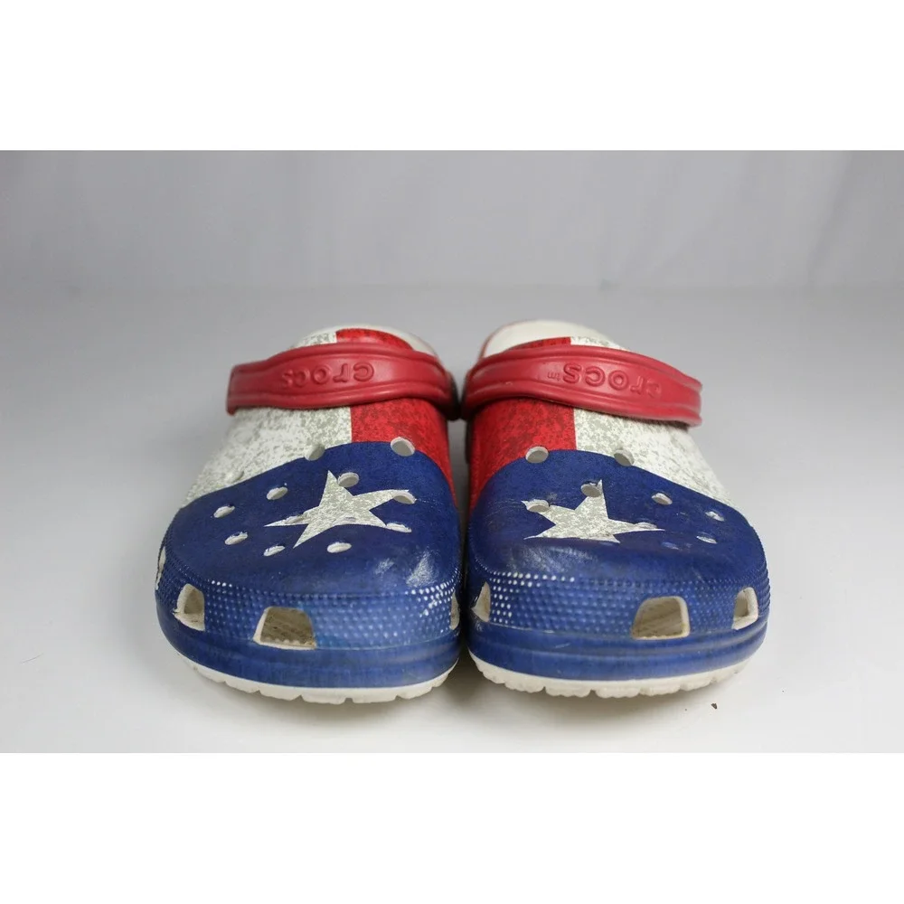 Crocs Classic Texas State Flag Clogs Red White Blue Distressed Patriotic Shoes